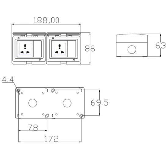 Открытый водонепроницаемый выключатель розетки с пятью отверстиями